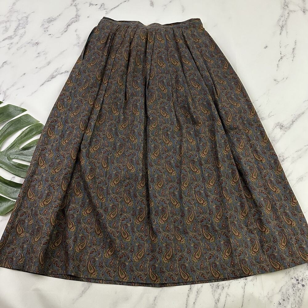Patrick James Womens Vintage 80s Pleated Midi Skirt Size 14 Blue Red Paisley - Picture 8 of 11